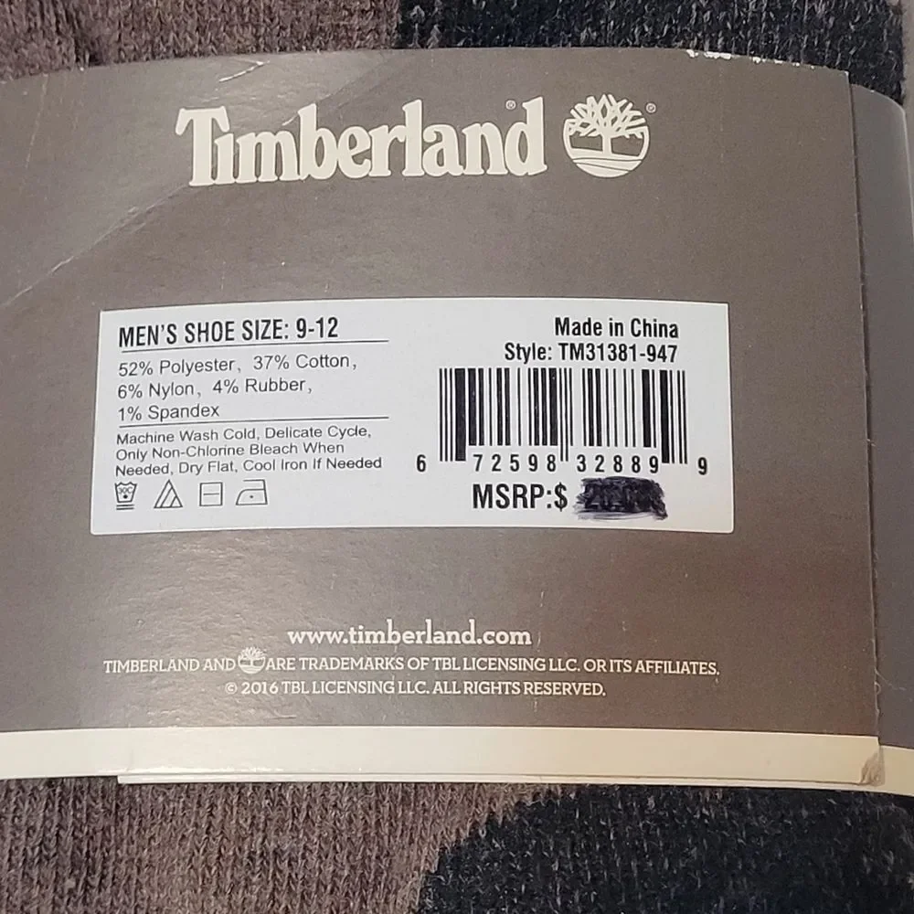 Timberland Outdoor Leisure Low Quarter Socks 4 Pack Mens OSFM Shoe 9-12 New OOS